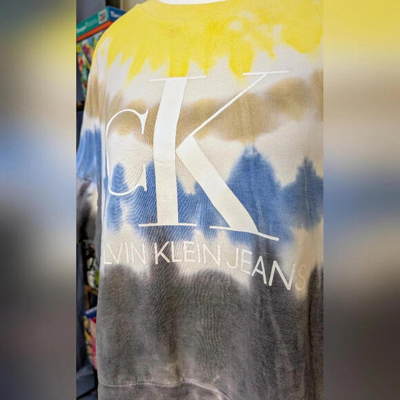 💛 Calvin Klein Tie-Dye Cropped Short Sleeve Sweater, Size XL - Picture 2 of 5